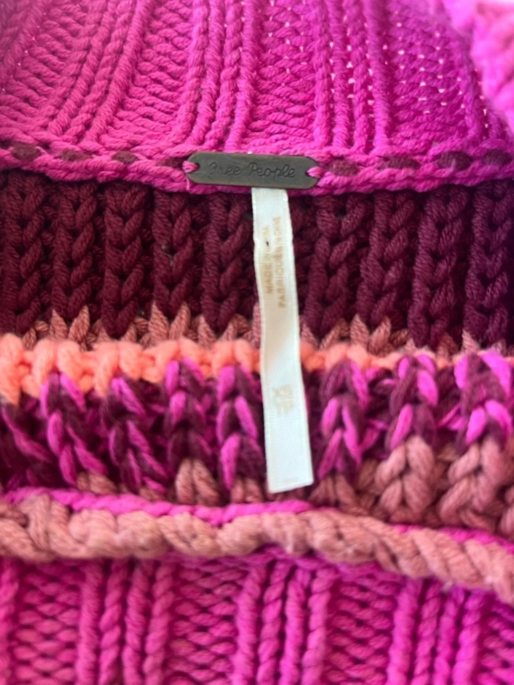 Free People Devon Stripe Crop Sweater Fuchsia Pink Chunky Knit, XS
